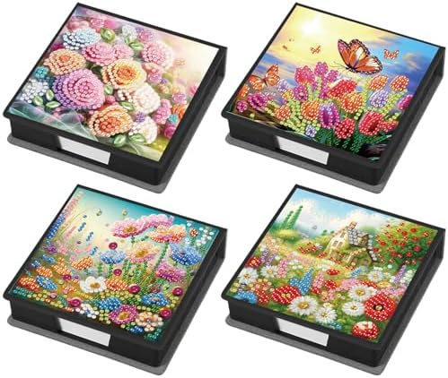 4Pcs Flower DIY Diamond Art Painting Sticky Notes Holder (640 Blank Notepads) Cube Note Box Mosaic Craft Set for Office Accessories Desk Office Workplace by Unknown