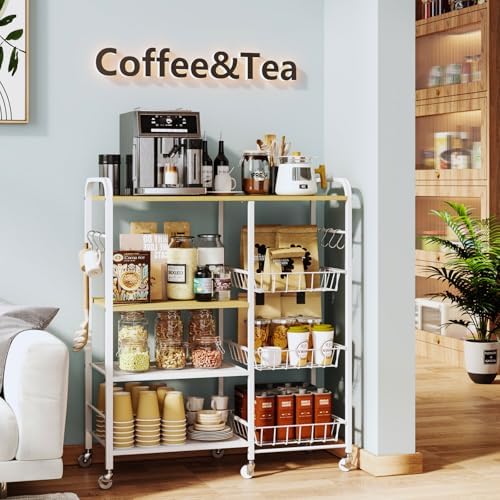 HapiRm Rolling Kitchen Microwave Cart - 4 Tier Microwave Table Stand with Pull-Out Baskets, Coffee Bar Baker's Rack with Wheels Rolling Storage Cart Organizer Shelf for Living Room Office, Balcony - Image 3