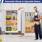 GAIOUS Metal Garage Storage Cabinet with Lock and Wheels, 45.7" Tall Metal Storage Cabinets with Locked Door and 3 Adjustable Shelves, Rolling Tool Cabinet, Utility File Cabinet for Home Office, White - Image 4