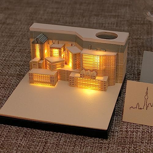 3D Memo Pad Paper Art with Lights,City Night 3D Paper Card Craft Building Blocks,3D Art Notepad Non-Stick Note Pad DIY Post Notes Notepad - Image 2