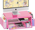 OPNICE Desk Organizers and Accessories, Computer Monitor Stand Riser with Drawer and 2 Pen Holders, Printer & Laptop Stand, Office Desk Accessories & Workspace Organizers for Home Office Supplies, Carmine Rose by OPNICE