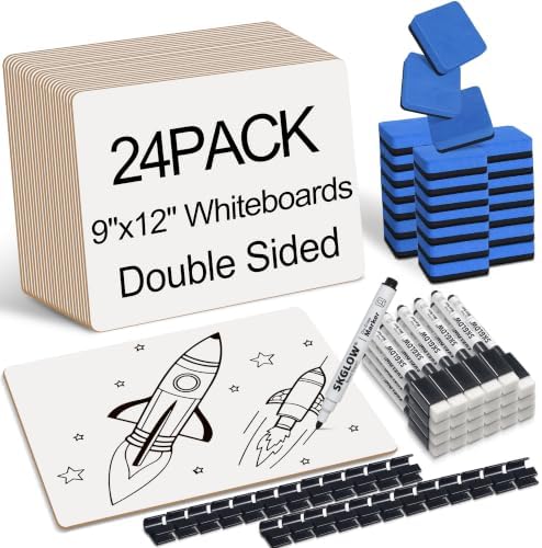 12"x9" Small White Board, Personal Whiteboard for Students, Dry Erase Boards Double-Sided Lapboard, White Boards Easy to Clean, Dry Erase Board for Kids Classroom (24) by Unknown