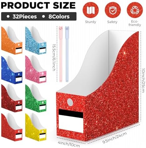 Jutom 32 Pcs Cardboard Magazine File Holders Organizer, Solid, Glitter - Image 2