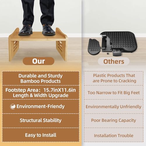 Myplace Bamboo Adjustable Under Desk Footrest with Heating Pad - Warm Ergonomic Foot Rest with 7-Level Adjust, Slanted Foot Rest Stool for Home Office Kitchen Bedroom (Burlywood) - Image 4