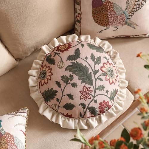 ISAENNE Vintage Linen Throw Pillow Cover,Set of 2,Diameter 16"-Ratina A - Image 3