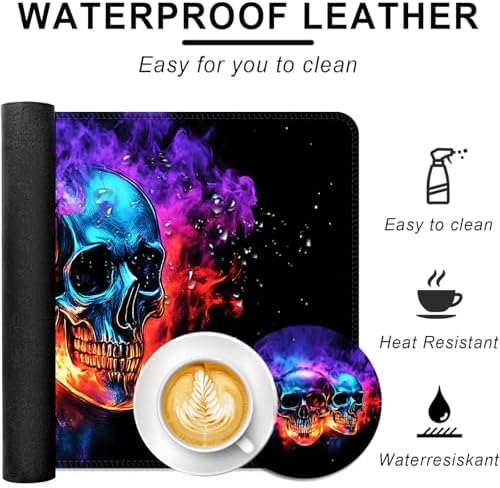 Large Keyboard Mouse Pad Set, Extended Mouse Pad+Keyboard Wrist Rest Support, Memory Foam Ergonomic Easy Typing, 4Pcs (31.5×11.8 in) Desk Pad Set for Office Home,Smoke Skulls - Image 2