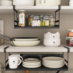 Expandable Under Cabinet Shelf Organizer with 0.94-Inch Thick Clips, Heavy Duty Extendable Under Shelf Storage Basket for Pantry or Laundry Room, Black, 2 Pack, Interior: 5.7" H x 7.2" D - Image 2