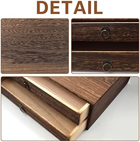 2-Drawer Wooden Desk Organizer Wood Desktop Storage Cabinet A4 File Cabinet Tabletop Storage Box Desk Drawer Organizer Paper Holder Carbonization for Home Office Workspace - Image 5