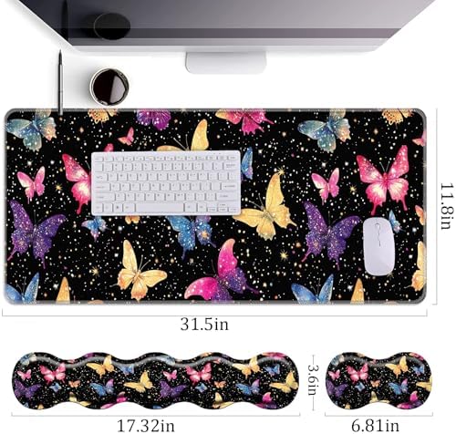 Keyboard Wrist Rest+Mouse Wrist Pad+Desk Pad Set,Memory Foam Ergonomic Easy Typing Pain Relief for Computer Laptop Office Home - Butterfly - Image 4