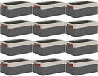 GhvyenntteS Small Fabric Storage Bins 12 Pack, Storage Basket with Leather Handles, Closet Storage Bins for Shelves, Storage Baskets for Shelves, Home, Office (Grey/White, 11.8" x 7.87" x 5.11") by GhvyenntteS