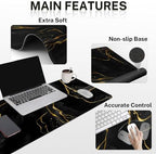 Britimes Keyboard Mouse Pad Set, 4 in 1 Desk Mat Set, Marble Black Gold - Image 5