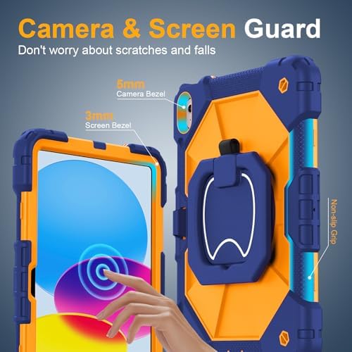 Case for iPad (A16) 11th/10th Generation 11/10.9 Inch 2025/2022, Ubearkk for iPad a16 case with Screen Protector, 360 Degree Rotating Stand Shoulder Strap Pencil Holder,Navy Orange - Image 3
