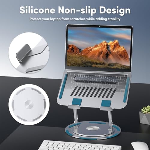 Lifelong 360° Rotating Adjustable Laptop Stand, Foldable Riser, Silver - Image 5