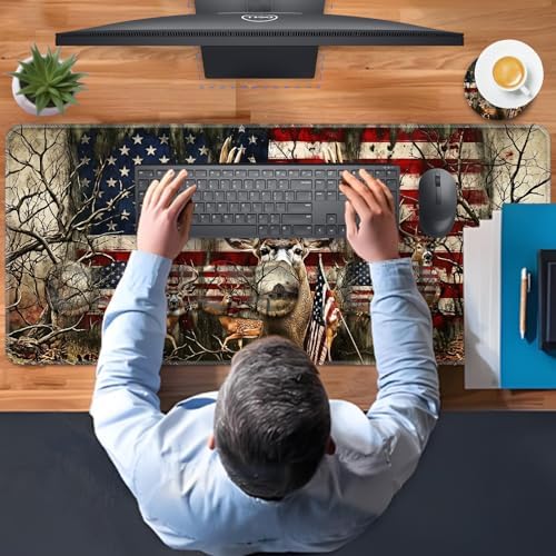 TGFEWYTJYJ Extended Gaming Mouse Pad,Memory Foam Ergonomic Keyboard Mouse Wrist Rest Support Set,Large Desk Mat with Stitched Edges,Non-Slip Base Mousepad Home Office,Camo Deer American Flag - Image 7