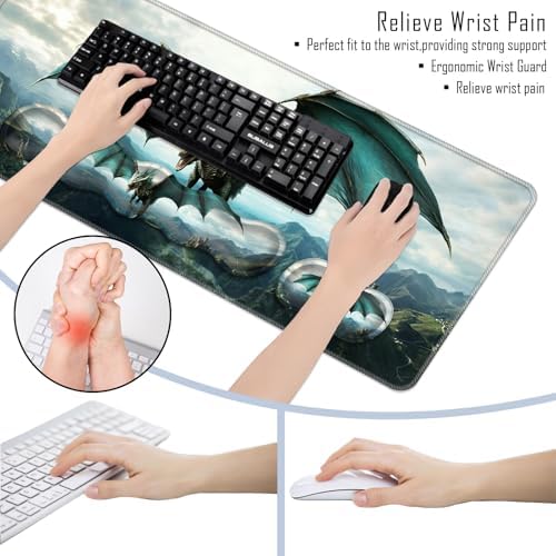 TGFEWYTJYJ Extended Gaming Mouse Pad,Memory Foam Ergonomic Keyboard Mouse Wrist Rest Support Set,Large Desk Mat with Stitched Edges,Non-Slip Base Mousepad Home Office,Dragon in Flight - Image 6