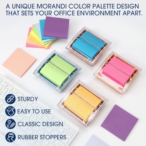 Eaasty 4 Pcs Pop Up Sticky Note Dispenser 3 x 3 Inch Pastel Cute Sticky Note Holder with 8 Pads Pop Up Stick Notes Transparent Top Colorful Base Notes Holder for Women Office Home Desk - Image 5
