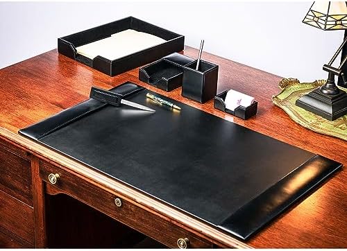 Dacasso 6 Piece Black Bonded Leather Luxury Desk Accessory Set - Desk Pad & Organization Essentials - Image 5