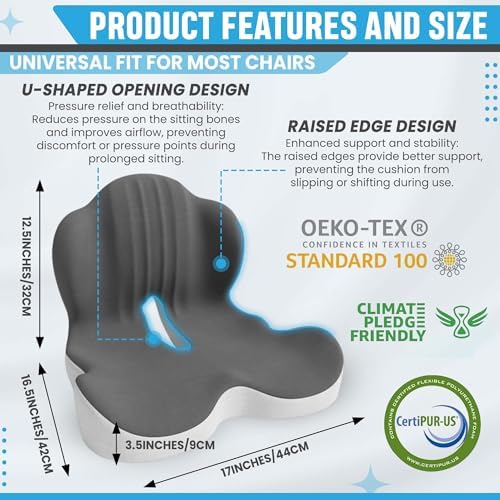Large Memory Foam Seat Cushion Lumbar Support Pillow for Sciatica & Tailbone Pressure Relief Coccyx Pad for Office Chair, Car,Wheelchair,Home,Office - Image 7