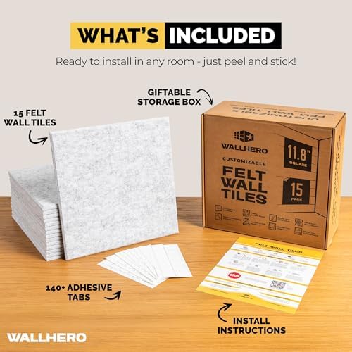 WALLHERO Cork Boards for Walls, Bulletin Boards 59"x36" | 15 Pack | Felt Bulletin Board, Large Cork Board for Office, Wall Protector for Dart Board, Corks Boards, Felt Board Tiles (Gray Marble) - Image 3