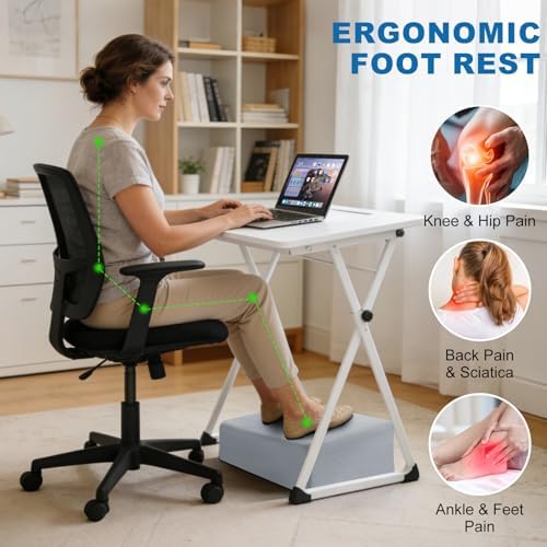 Adjustable Foot Rest Under Desk,Adopt 3-in-1 Ergonomic Design.High-Density Foam and Zipper Closure Under Desk Leg Rest,Fabric is Removable and Washable. for Office, Gaming, Home, and Travel (Gary) - Image 2