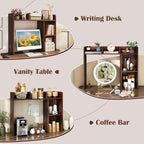 GIANTEX Desktop Bookshelf, Wood Desk Hutch Organizer for 27 Inch Computer Monitor, Countertop Storage Display Rack with 5 Shelves, Multipurpose Desktop Shelf Bookcase for Dorm Office Home, Walnut - Image 5