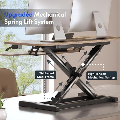 FLEXISPOT Standing Desk Converter 42" Extra Large Desk Riser, Spacious Desktop Riser Sit Stand Computer Workstation with Wide Keyboard Tray, Ergonomic Height Adjustable Stand Up Desk Converter, Black - Image 4