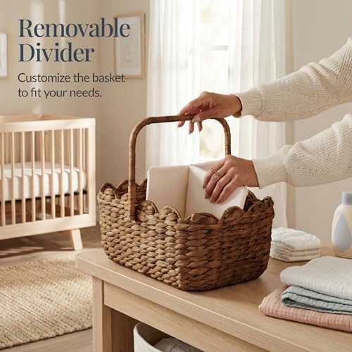 Best Choice Products Baby Diaper Caddy Organizer, Large Portable Handmade Nursery Basket w/Removable Divider & Handles, Handwoven Changing Table Storage Bin for Nursery Organization - Chestnut - Image 6