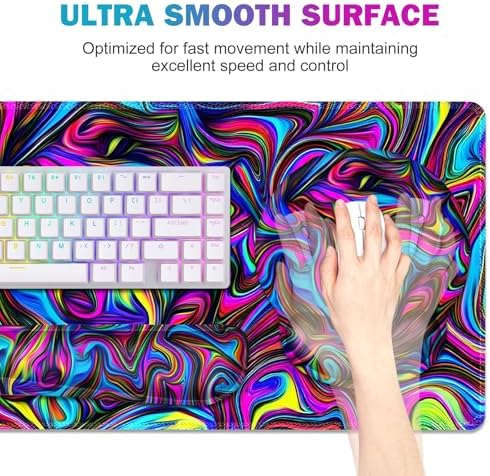Gaming Mouse Pad, Large Desk Mat, Cute Desk Pad Protector, 4in1 XXL Mousepad + Keyboard Wrist Rest+Mouse Wrist Rest+Coaster Set with Ergonomic Desk Pad for Home Office Computer, Dazzling Bright Color - Image 4