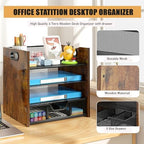 Desk Organizer - 4 Tier Desktop File Organizer with Drawer, Wooden Paper Tray Organizer, Office Desk Accessories Organizer for Papers, Mail, Notebooks, Stationery - Image 5