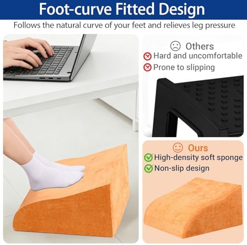 Foot Rest for Under Desk at Work, Ergonomic Under Desk Footrest with Washable Cover for Office, Home & Gaming Leg Elevation Pillow Orange - Image 6