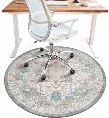 5FT Round Office Chair Mat for Hardwood Floor, Non-Slip Washable Cyan by BESBLEE