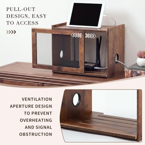 Router Shelf Wood, Wi-Fi Box Hider Box, Iron Wire Mesh Surface - Image 4