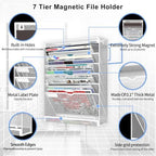 7 Tier Magnetic File Holder, No Drilling Wall File Organizer for File Cabinets Whiteboard Refrigerator,Office,Classroom, Hanging Paper Folder Holder, White - Image 5