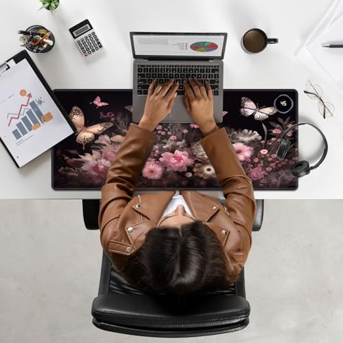 Heated Mouse Pad Hand Warmer, Warm Desk Pad Mousepad Desk Mat with 3 Levels Heating and Auto Shut Down 31.5 x 13 inch PU Leather Warmer Keyboard Mat for Gaming Office Home, Art Butterfly Flower - Image 7