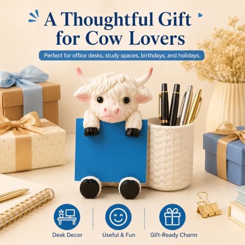 Highland Cow Note Pad Dispenser with Pen Cup, Desk Organizer - Image 6