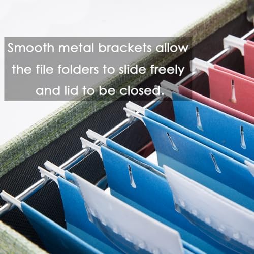 PRANDOM File Organizer Box - Set of 2 Collapsible Decorative Linen Filing Storage Hanging File Folders with Lids Office Cabinet Letter Size Green (14x9.3x10.8 inch) - Image 4