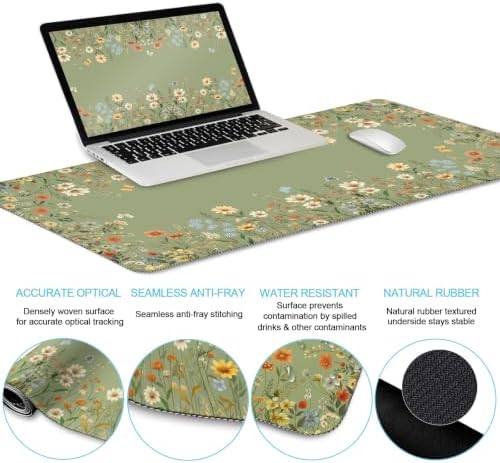 LIMKRIAN Floral Desk Mat Set, Cute Green Desk Accessories Gifts for Women - Image 4