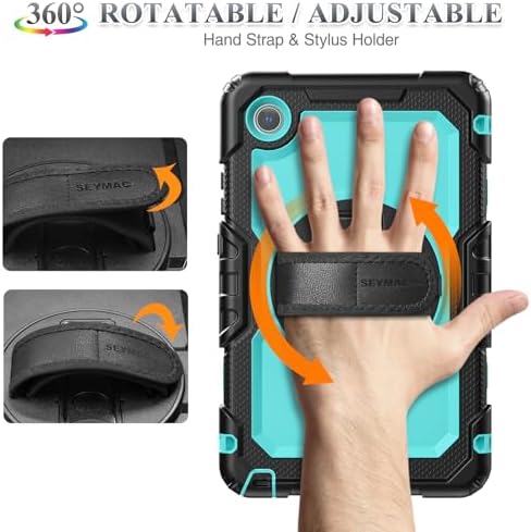 SEYMAC stock Tablet Case for Lenovo Tab One / K9 (TB305FU) 8.7 inch Drop-Proof Protection Cover with 360° Rotate Stand & Strap [Pen Holder] & Screen Protector 2025, SkyBlue+Black - Image 3