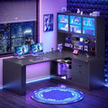 SEDETA L Shaped Corner Gaming Desk with 3 Wood Drawer and Large Bookshelf by SEDETA