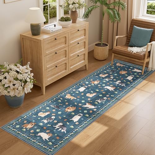 DUKINO 2x10 Kitchen Runner Rug, Washable Dog Rug Soft Non Slip, Blue - Image 5