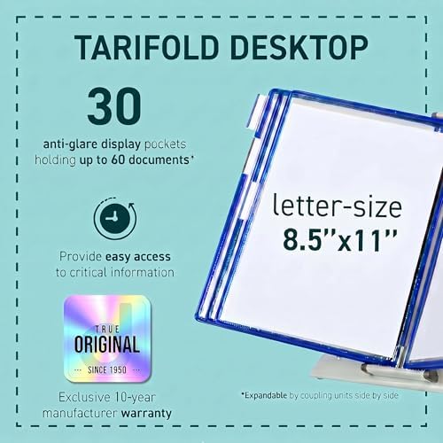 Tarifold Desktop Reference Display System, 30 Pockets, Expandable, Blue - Image 2