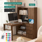 51.6" Corner Computer Desk with Drawers for Home Office, Walnut - Image 7