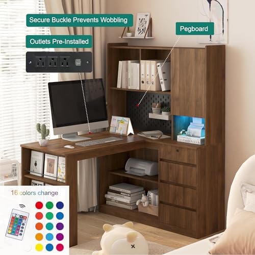 51.6" Corner Computer Desk with Drawers for Home Office, Walnut - Image 7