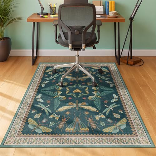 Vintage Insect Office Rug for Rolling Chairs, 48" x 60" Washable Desk Rug - Image 3