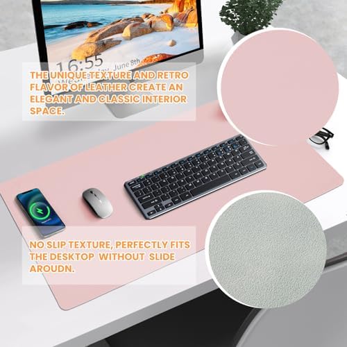 Desk Mat Wireless Charging Mouse Pad Large 32x16 Journey Desk Pad Mat with Wireless Charger Waterproof Pink Leather Computer Mat with Phone Charger Mousepad Non-Slip for Keyboard and Mouse - Image 6
