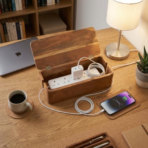 Cable Management Box – Power Strip Organizer – Desk Cord Organizer to Hide Wires & Chargers – Cable Storage Box for Home, Office Desk & Floor Cable Organization (Natural) - Image 3