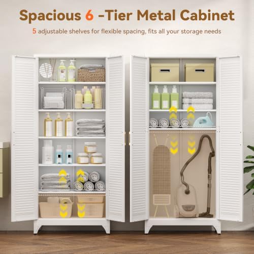 Polup 75" Pantry Cabinet, Tall Metal Storage Cabinet with Doors and Shelves - Image 5