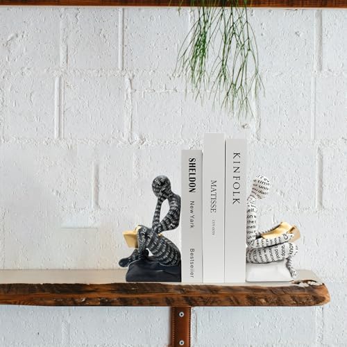 BANOMII Heavy Duty Book Ends for Shelves, Thinker Decorative Bookends for Heavy Books, Unique Book Stoppers to Hold Book, Bookshelf Accessories, Modern Home Office Decor Aesthetic Black & White - Image 6