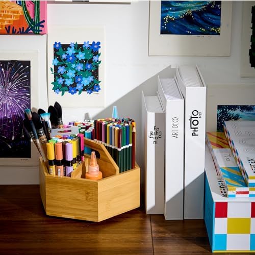 MEEDEN Rotating Art Supply Organizer: Bamboo Pen & Pencil Holder for Desk - Image 2