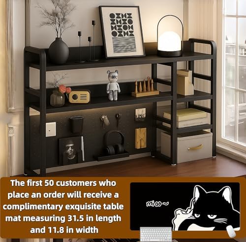 Desktop Bookshelf, pegboard Storage and Organization Rack, Dorm Desk Shelf, Desk Hutch, Desktop Storage for Office, Study, Student Display Rack,Desktop Shelves (Black 37.4" Lx9.9 Wx37 H) - Image 3